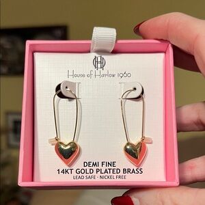 NIB House of Harlow 1960 Gold Plated Heart Drop Earrings